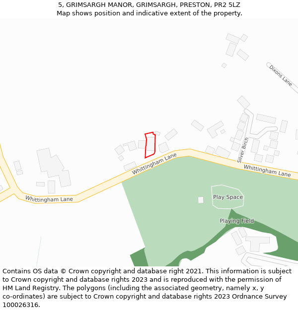 5, GRIMSARGH MANOR, GRIMSARGH, PRESTON, PR2 5LZ: Location map and indicative extent of plot