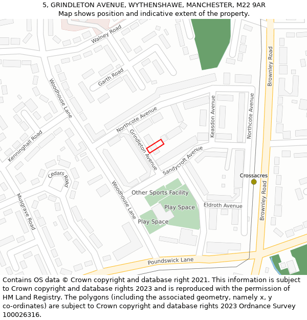 5, GRINDLETON AVENUE, WYTHENSHAWE, MANCHESTER, M22 9AR: Location map and indicative extent of plot