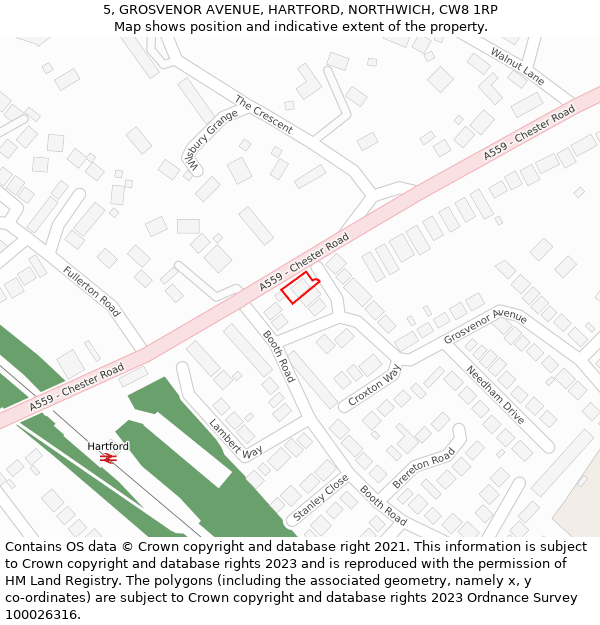 5, GROSVENOR AVENUE, HARTFORD, NORTHWICH, CW8 1RP: Location map and indicative extent of plot