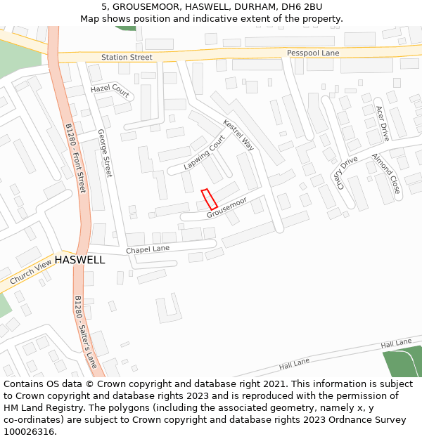 5, GROUSEMOOR, HASWELL, DURHAM, DH6 2BU: Location map and indicative extent of plot