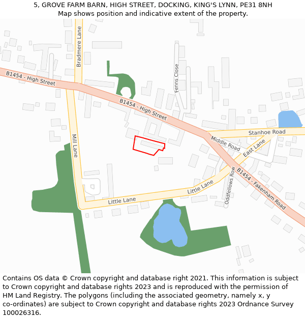 5, GROVE FARM BARN, HIGH STREET, DOCKING, KING'S LYNN, PE31 8NH: Location map and indicative extent of plot