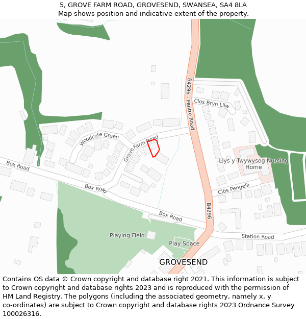 5, GROVE FARM ROAD, GROVESEND, SWANSEA, SA4 8LA: Location map and indicative extent of plot