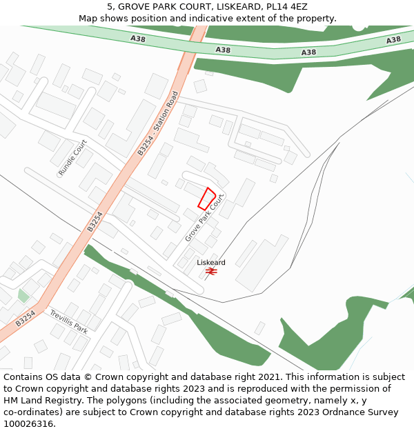 5, GROVE PARK COURT, LISKEARD, PL14 4EZ: Location map and indicative extent of plot