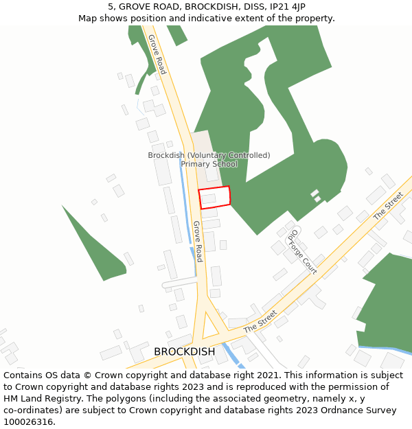 5, GROVE ROAD, BROCKDISH, DISS, IP21 4JP: Location map and indicative extent of plot