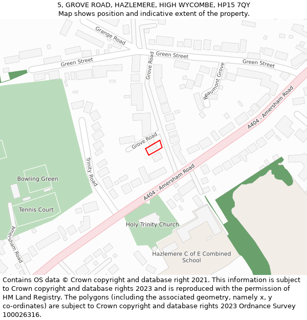 5, GROVE ROAD, HAZLEMERE, HIGH WYCOMBE, HP15 7QY: Location map and indicative extent of plot