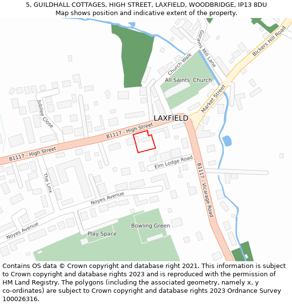 5, GUILDHALL COTTAGES, HIGH STREET, LAXFIELD, WOODBRIDGE, IP13 8DU: Location map and indicative extent of plot