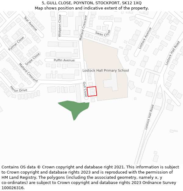 5, GULL CLOSE, POYNTON, STOCKPORT, SK12 1XQ: Location map and indicative extent of plot