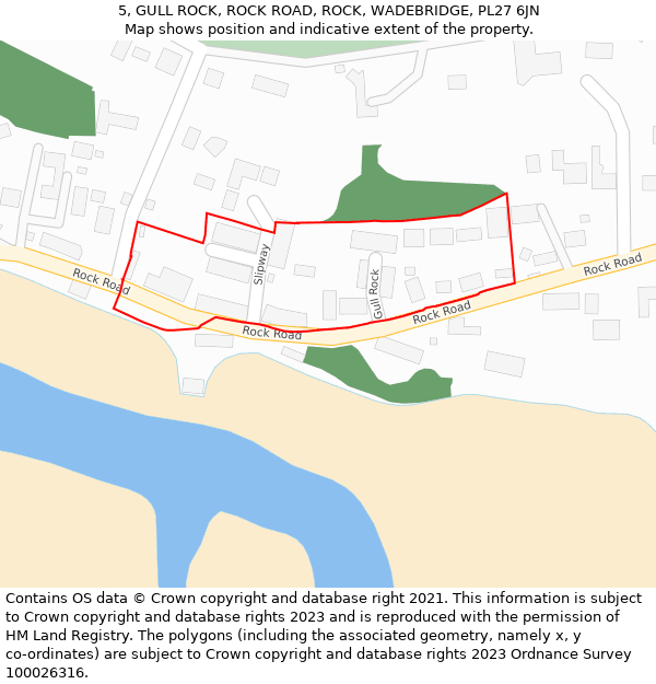 5, GULL ROCK, ROCK ROAD, ROCK, WADEBRIDGE, PL27 6JN: Location map and indicative extent of plot