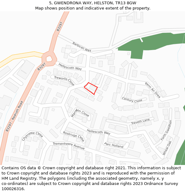 5, GWENDRONA WAY, HELSTON, TR13 8GW: Location map and indicative extent of plot