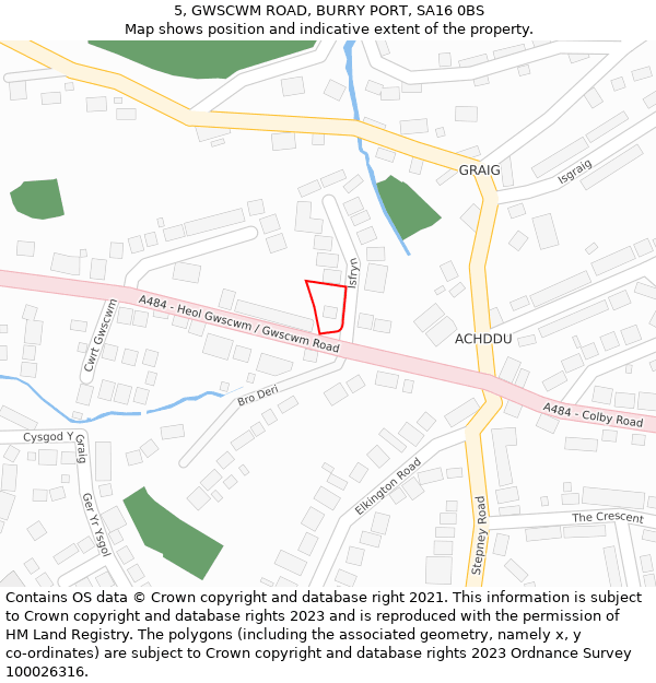 5, GWSCWM ROAD, BURRY PORT, SA16 0BS: Location map and indicative extent of plot