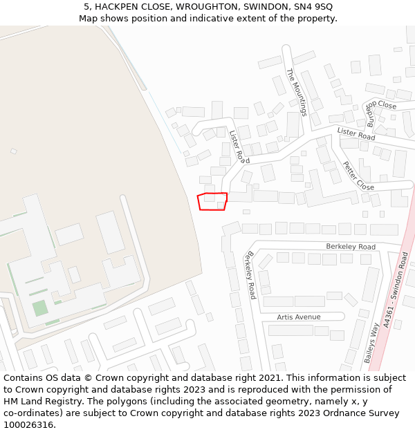 5, HACKPEN CLOSE, WROUGHTON, SWINDON, SN4 9SQ: Location map and indicative extent of plot