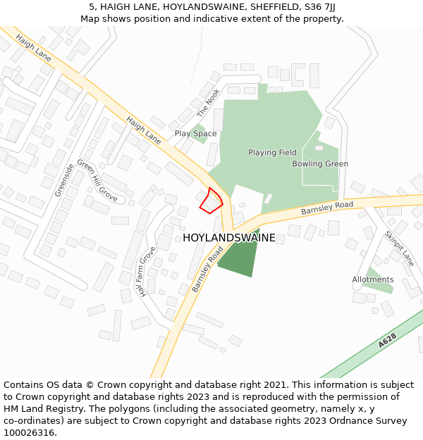 5, HAIGH LANE, HOYLANDSWAINE, SHEFFIELD, S36 7JJ: Location map and indicative extent of plot