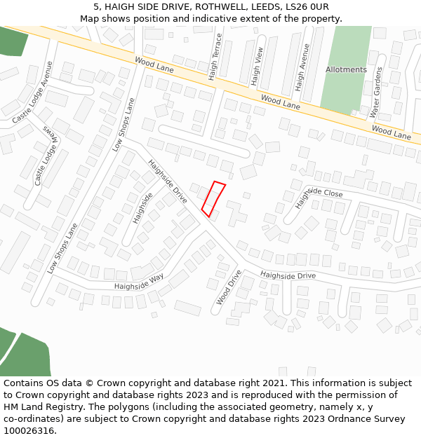 5, HAIGH SIDE DRIVE, ROTHWELL, LEEDS, LS26 0UR: Location map and indicative extent of plot