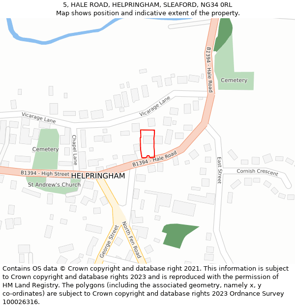 5, HALE ROAD, HELPRINGHAM, SLEAFORD, NG34 0RL: Location map and indicative extent of plot