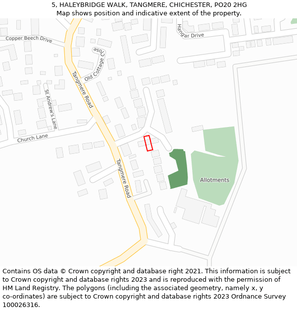 5, HALEYBRIDGE WALK, TANGMERE, CHICHESTER, PO20 2HG: Location map and indicative extent of plot