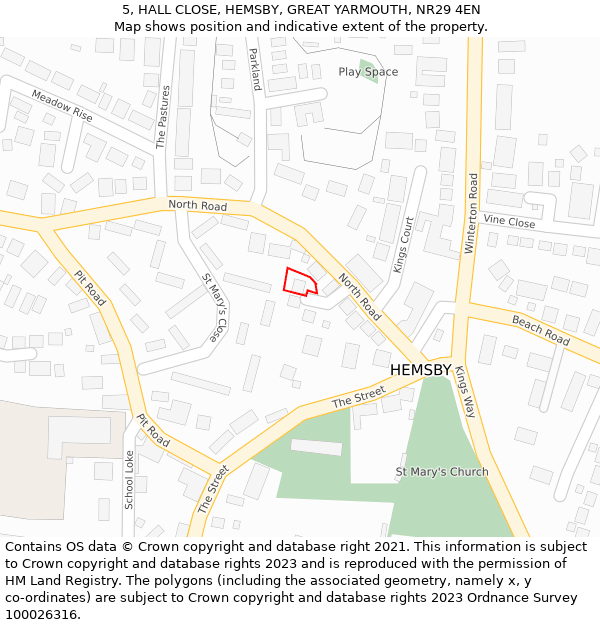 5, HALL CLOSE, HEMSBY, GREAT YARMOUTH, NR29 4EN: Location map and indicative extent of plot