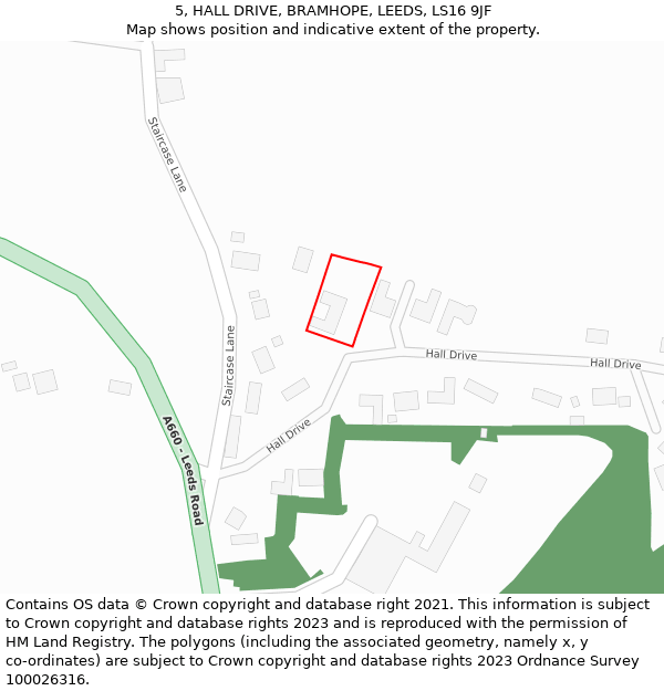 5, HALL DRIVE, BRAMHOPE, LEEDS, LS16 9JF: Location map and indicative extent of plot