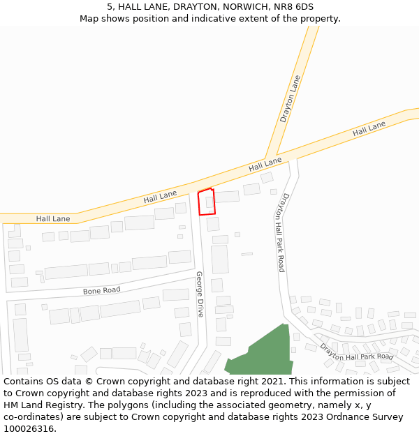 5, HALL LANE, DRAYTON, NORWICH, NR8 6DS: Location map and indicative extent of plot