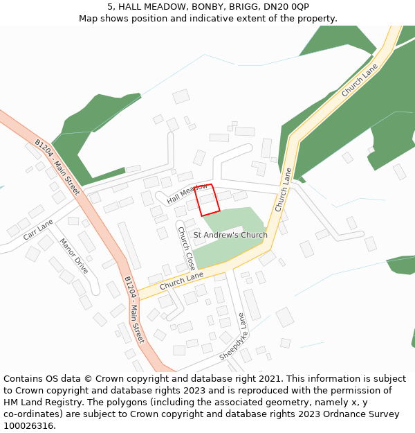 5, HALL MEADOW, BONBY, BRIGG, DN20 0QP: Location map and indicative extent of plot