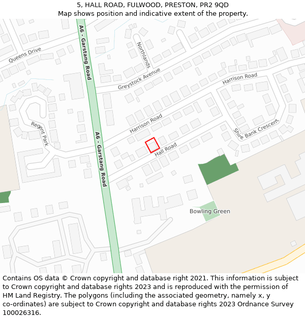 5, HALL ROAD, FULWOOD, PRESTON, PR2 9QD: Location map and indicative extent of plot