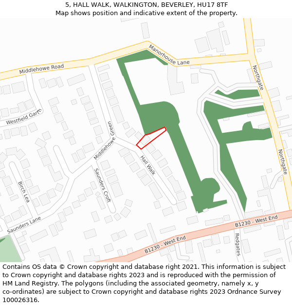 5, HALL WALK, WALKINGTON, BEVERLEY, HU17 8TF: Location map and indicative extent of plot