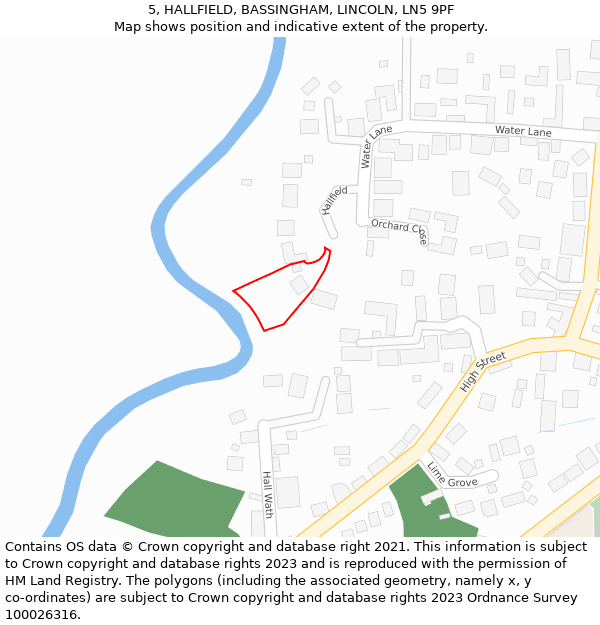 5, HALLFIELD, BASSINGHAM, LINCOLN, LN5 9PF: Location map and indicative extent of plot