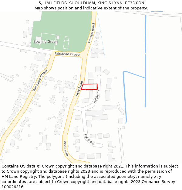 5, HALLFIELDS, SHOULDHAM, KING'S LYNN, PE33 0DN: Location map and indicative extent of plot