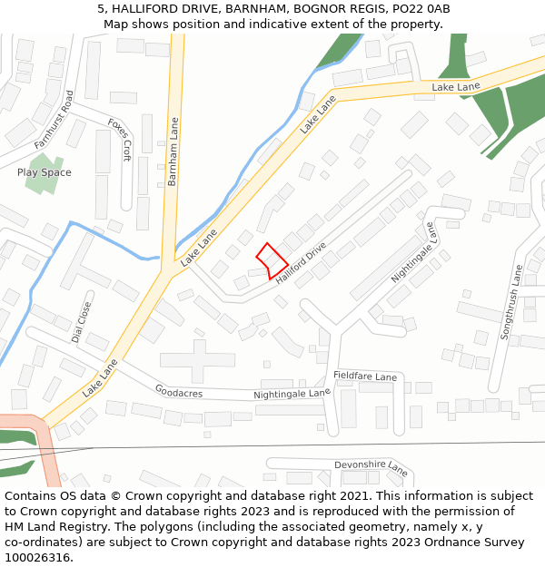 5, HALLIFORD DRIVE, BARNHAM, BOGNOR REGIS, PO22 0AB: Location map and indicative extent of plot