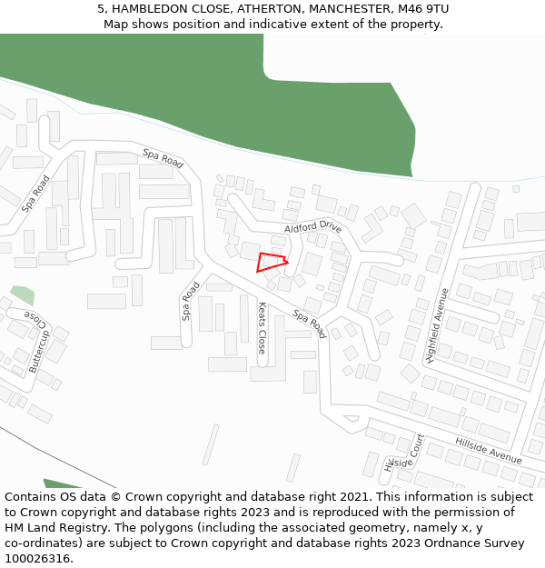 5, HAMBLEDON CLOSE, ATHERTON, MANCHESTER, M46 9TU: Location map and indicative extent of plot