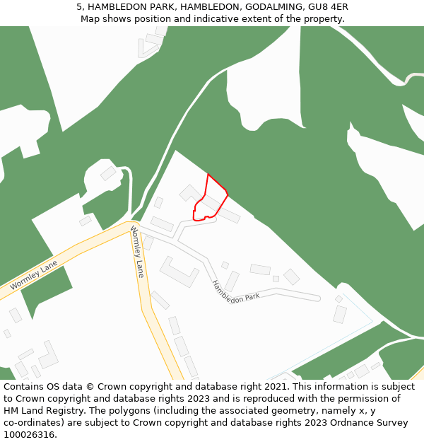 5, HAMBLEDON PARK, HAMBLEDON, GODALMING, GU8 4ER: Location map and indicative extent of plot