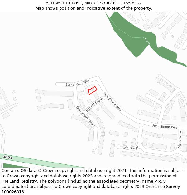 5, HAMLET CLOSE, MIDDLESBROUGH, TS5 8DW: Location map and indicative extent of plot