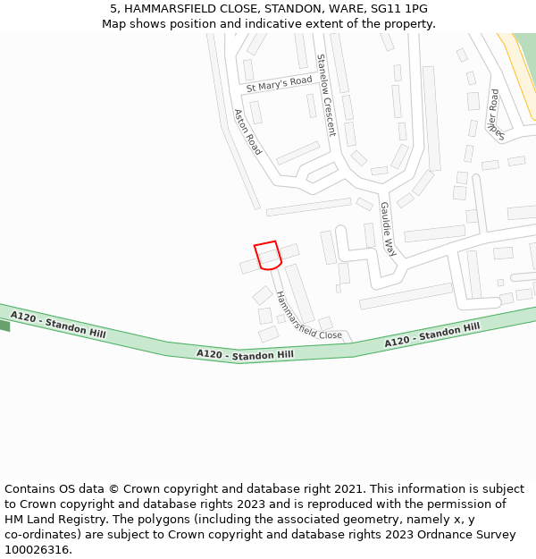 5, HAMMARSFIELD CLOSE, STANDON, WARE, SG11 1PG: Location map and indicative extent of plot