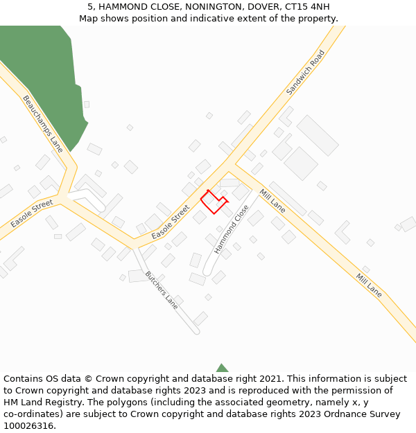 5, HAMMOND CLOSE, NONINGTON, DOVER, CT15 4NH: Location map and indicative extent of plot