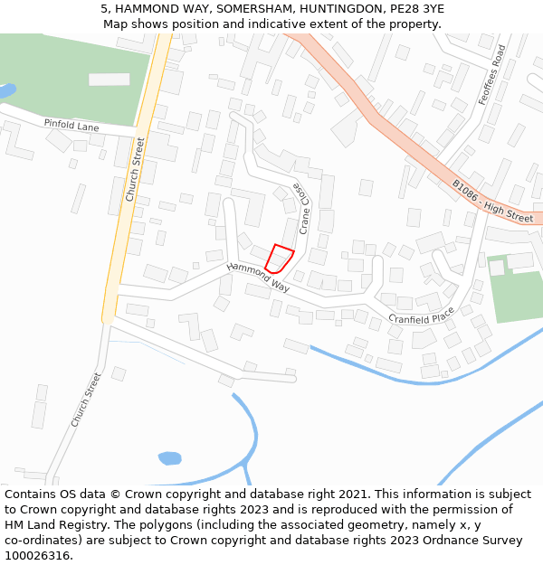 5, HAMMOND WAY, SOMERSHAM, HUNTINGDON, PE28 3YE: Location map and indicative extent of plot