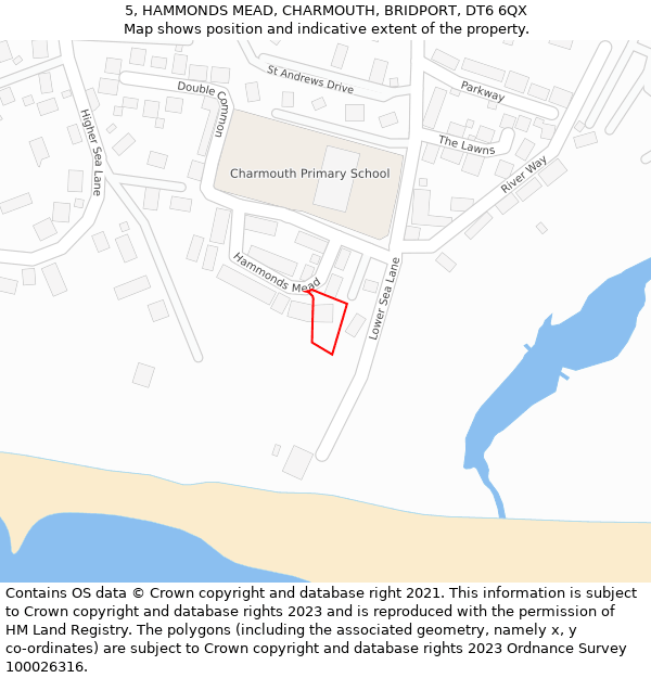 5, HAMMONDS MEAD, CHARMOUTH, BRIDPORT, DT6 6QX: Location map and indicative extent of plot