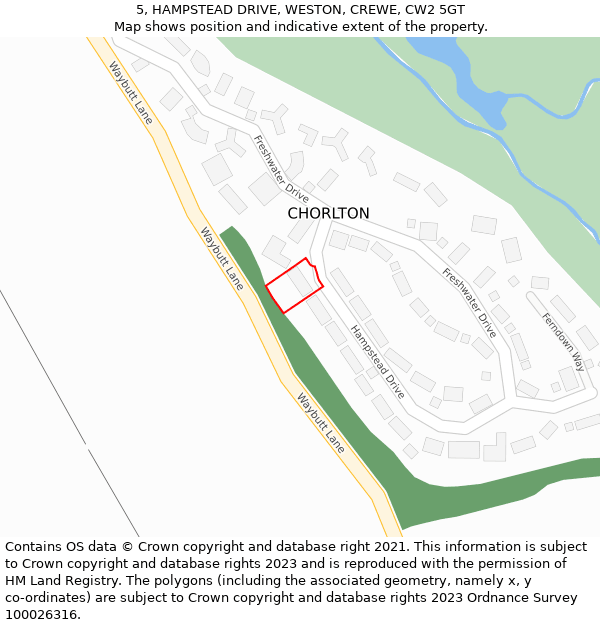 5, HAMPSTEAD DRIVE, WESTON, CREWE, CW2 5GT: Location map and indicative extent of plot