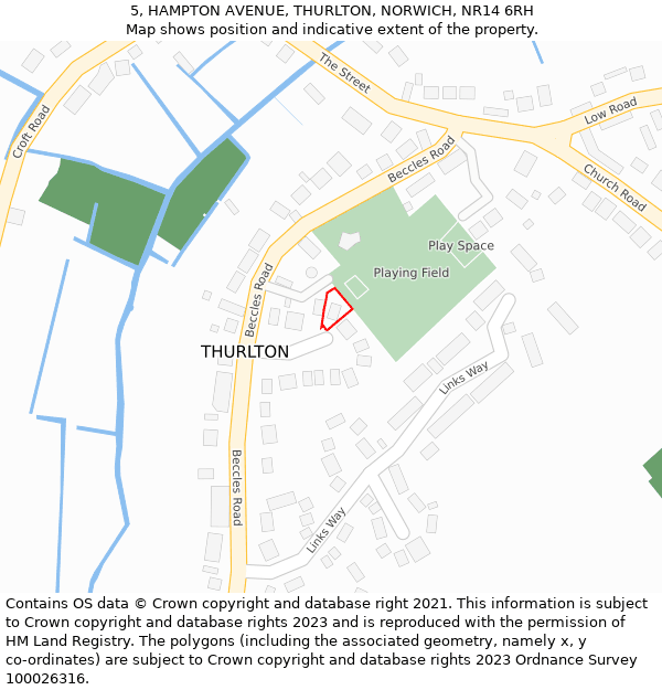 5, HAMPTON AVENUE, THURLTON, NORWICH, NR14 6RH: Location map and indicative extent of plot