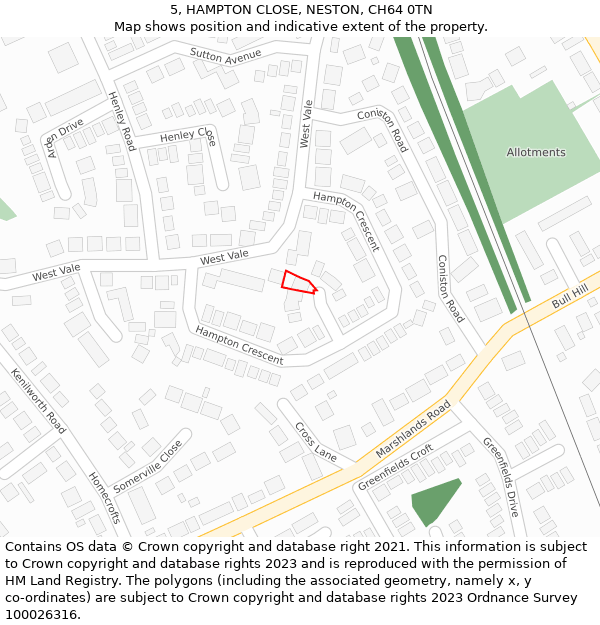 5, HAMPTON CLOSE, NESTON, CH64 0TN: Location map and indicative extent of plot