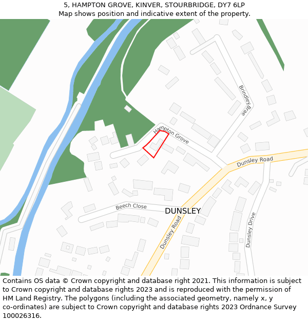 5, HAMPTON GROVE, KINVER, STOURBRIDGE, DY7 6LP: Location map and indicative extent of plot