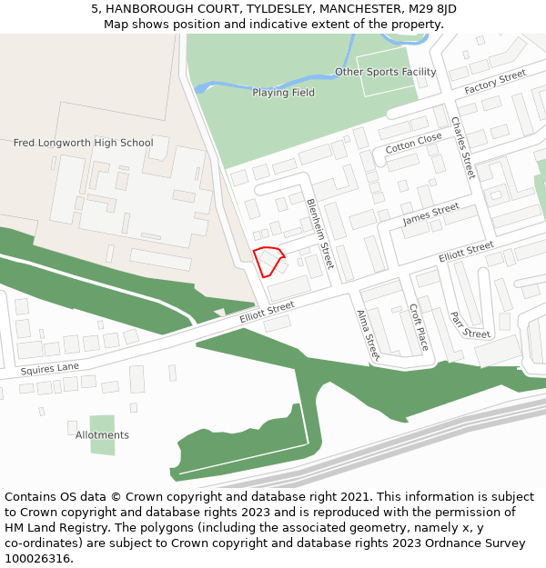 5, HANBOROUGH COURT, TYLDESLEY, MANCHESTER, M29 8JD: Location map and indicative extent of plot