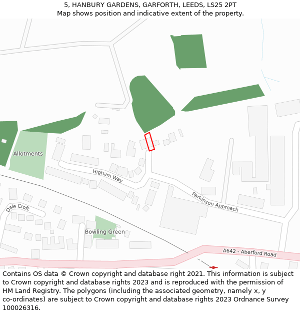 5, HANBURY GARDENS, GARFORTH, LEEDS, LS25 2PT: Location map and indicative extent of plot