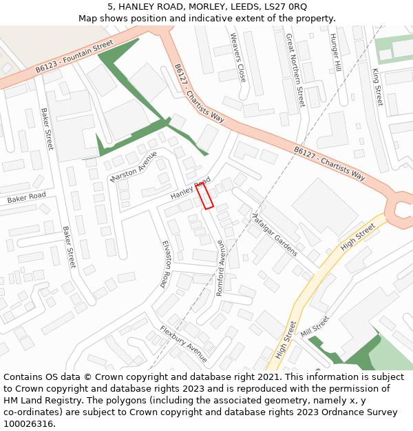 5, HANLEY ROAD, MORLEY, LEEDS, LS27 0RQ: Location map and indicative extent of plot