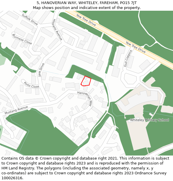 5, HANOVERIAN WAY, WHITELEY, FAREHAM, PO15 7JT: Location map and indicative extent of plot