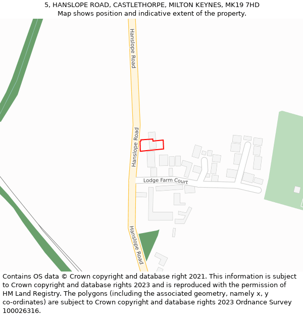 5, HANSLOPE ROAD, CASTLETHORPE, MILTON KEYNES, MK19 7HD: Location map and indicative extent of plot