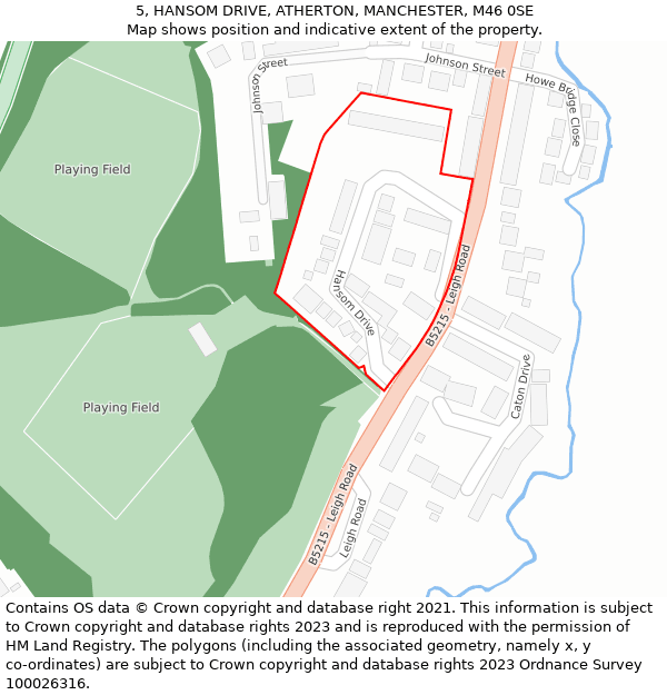 5, HANSOM DRIVE, ATHERTON, MANCHESTER, M46 0SE: Location map and indicative extent of plot