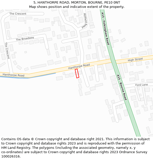 5, HANTHORPE ROAD, MORTON, BOURNE, PE10 0NT: Location map and indicative extent of plot