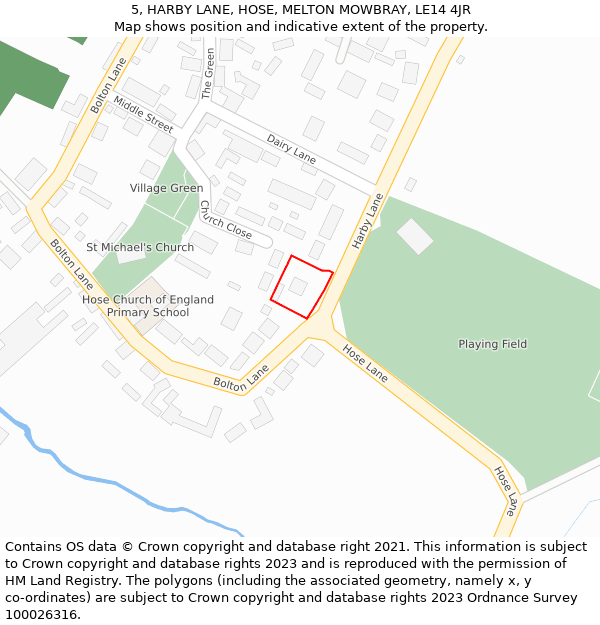 5, HARBY LANE, HOSE, MELTON MOWBRAY, LE14 4JR: Location map and indicative extent of plot