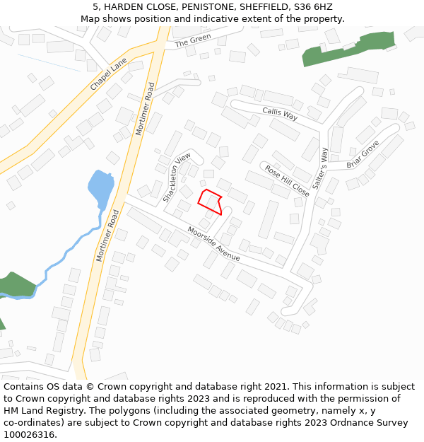 5, HARDEN CLOSE, PENISTONE, SHEFFIELD, S36 6HZ: Location map and indicative extent of plot