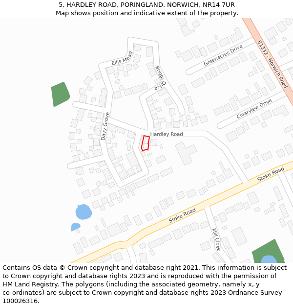 5, HARDLEY ROAD, PORINGLAND, NORWICH, NR14 7UR: Location map and indicative extent of plot