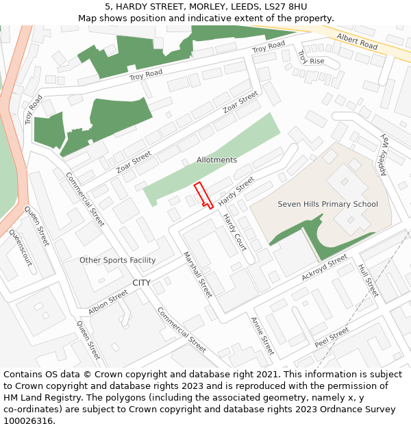 5, HARDY STREET, MORLEY, LEEDS, LS27 8HU: Location map and indicative extent of plot